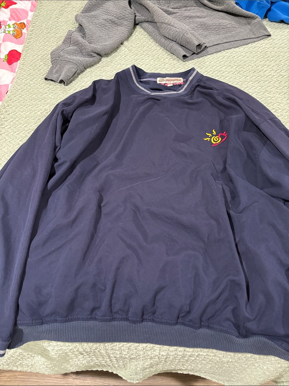 Men's Navy Crewneck Sweater with Embroidered Logo of Taco Bell